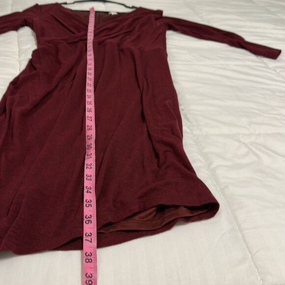 Ann Taylor Loft Cross Front Dress Stretchy Womens Medium Midi Wine Career Office - Picture 12 of 12